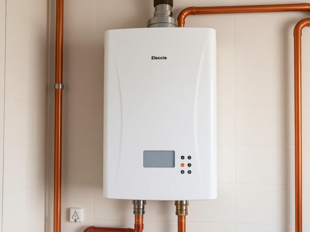 Chauffe-eau neuf installé au mur avec raccordements cuivre soignés